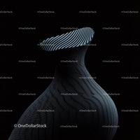 Abstract Black and White Striped Sculpture on Dark Background