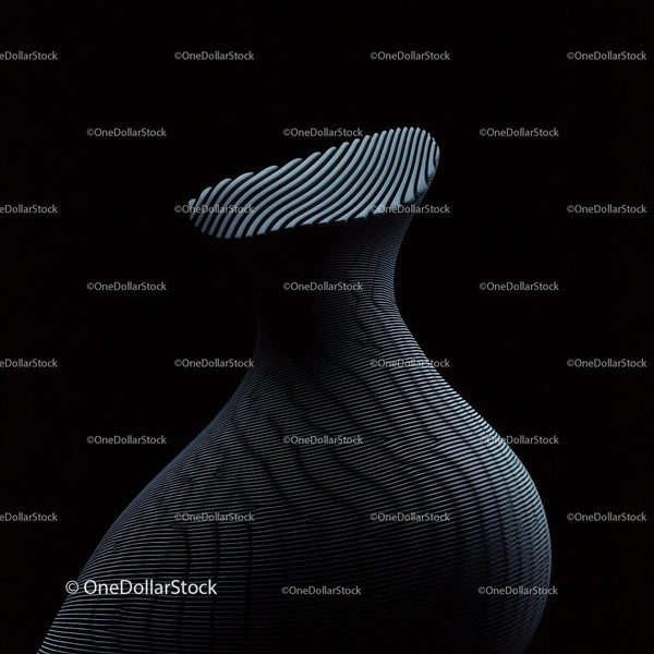 Abstract Black and White Striped Sculpture on Dark Background