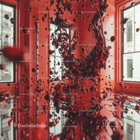 Dynamic Red Liquid Splash in Modern Interior Setting