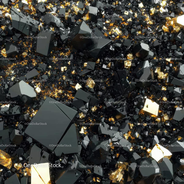 Abstract Geometric Black and Gold Fragments