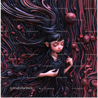 Surreal Portrait of a Dreamy Girl in Vibrant Swirls