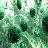 Futuristic Abstract with Green Spheres and Complex Patterns