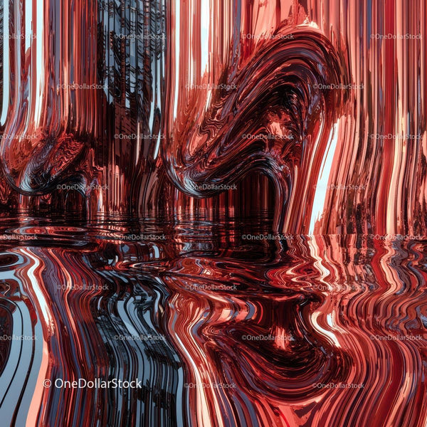Abstract Red and Black Metallic Waves Reflection