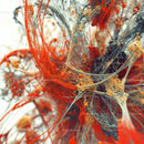 Intricate Red and Gray Fiber Art with Dynamic Weaving