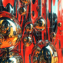 Futuristic Metallic Spheres on Red Abstract Background