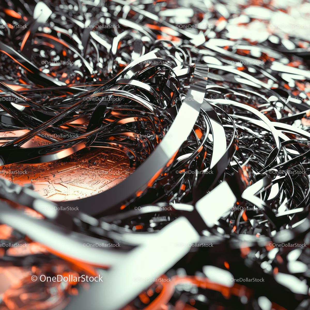 Futurystyczny metaliczny abstrakcja z pomarańczowymi refleksami