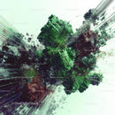 Dynamic Explosion of Abstract Green Cubes in Futuristic Design