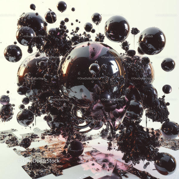 Futuristic Black Spheres with Glossy Texture in Abstract Art