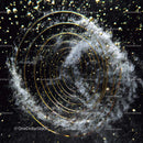 Abstract Spiral Design with Gold Particles on Black