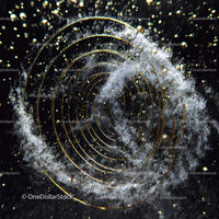 Abstract Spiral Design with Gold Particles on Black