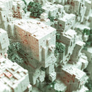 Futuristic Abstract Cityscape with Green Foliage
