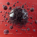 Dynamic Metallic Spheres on Vibrant Red Background