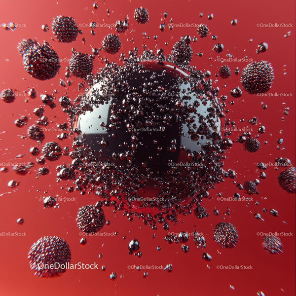 Dynamic Metallic Spheres on Vibrant Red Background