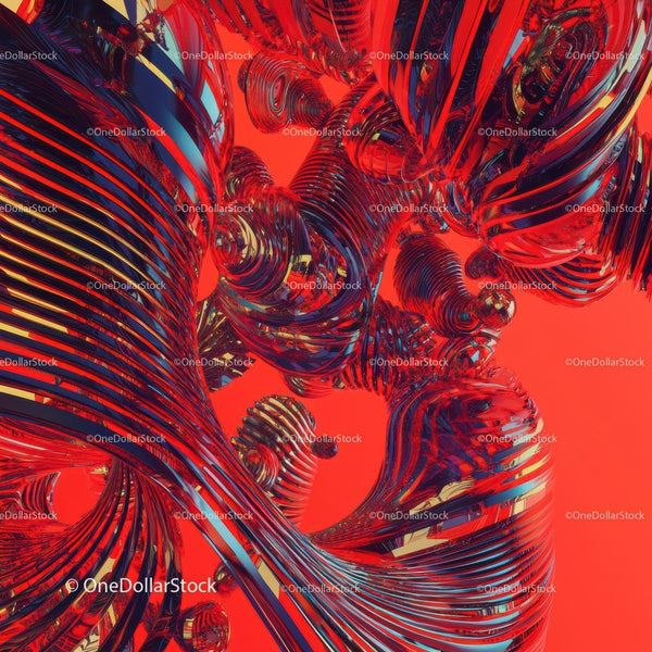 Abstract Twisted Shapes in Red and Blue
