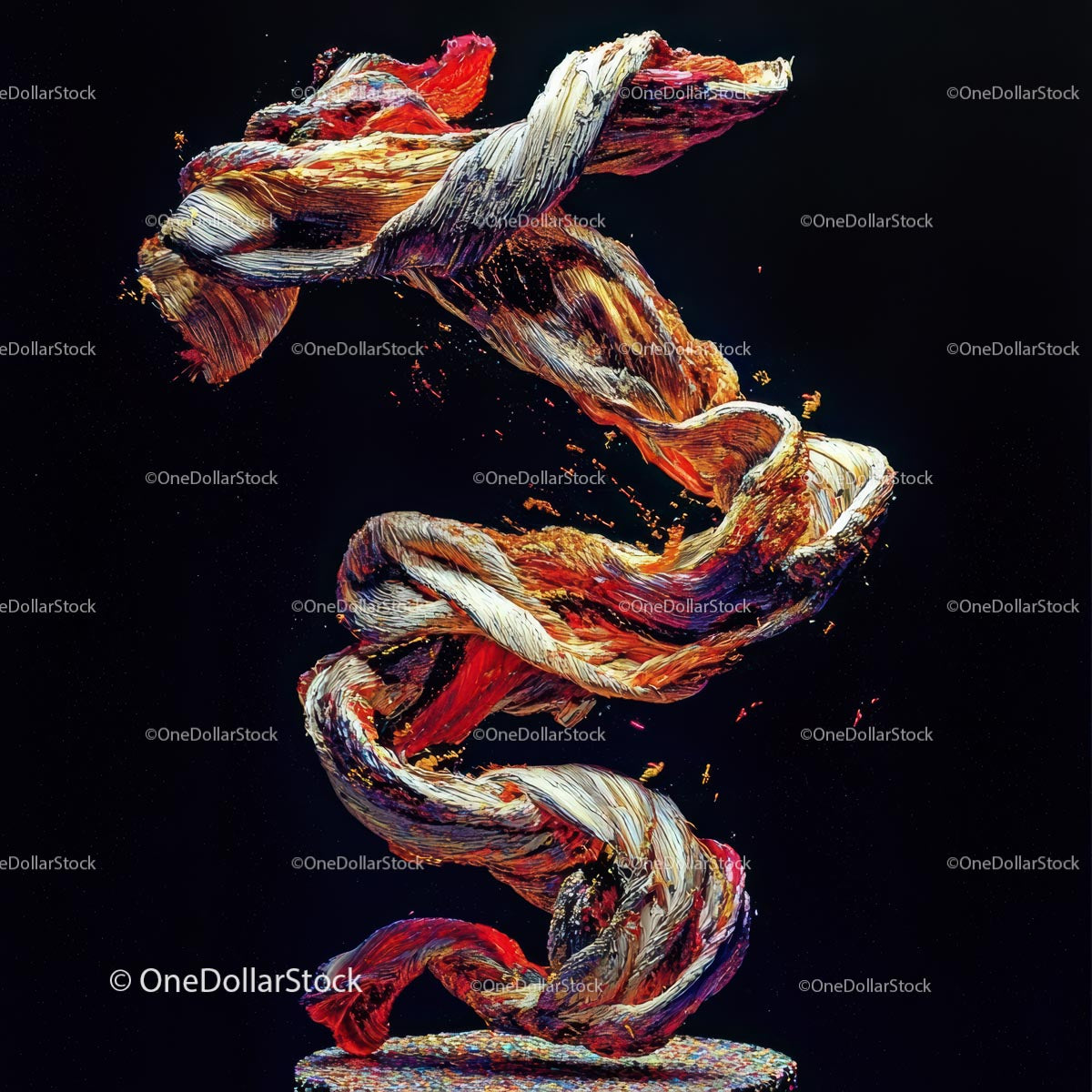 Vibrant Twisted Fabric Sculpture in Motion