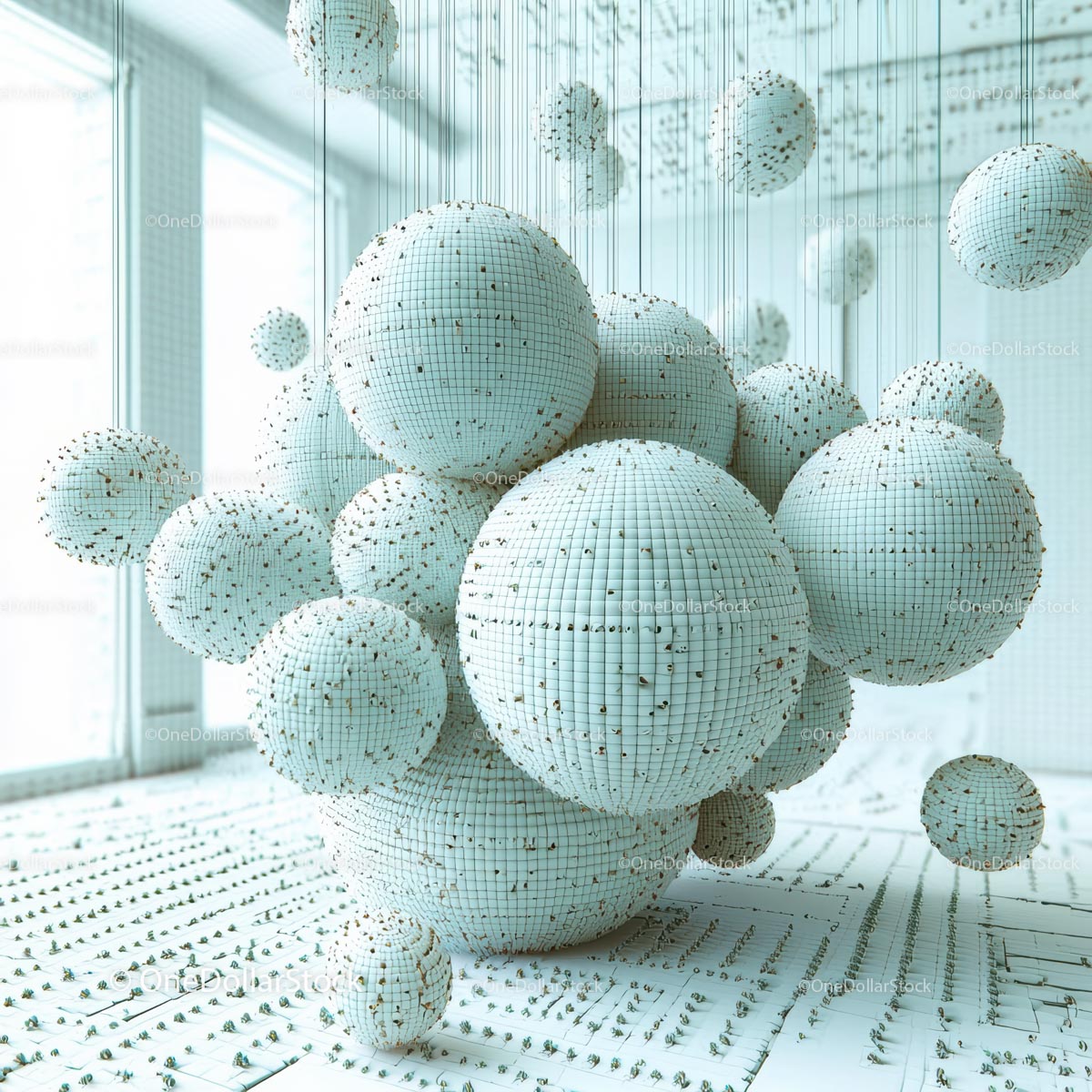 Futuristic Geometric Sphere Installation in Minimalist Space