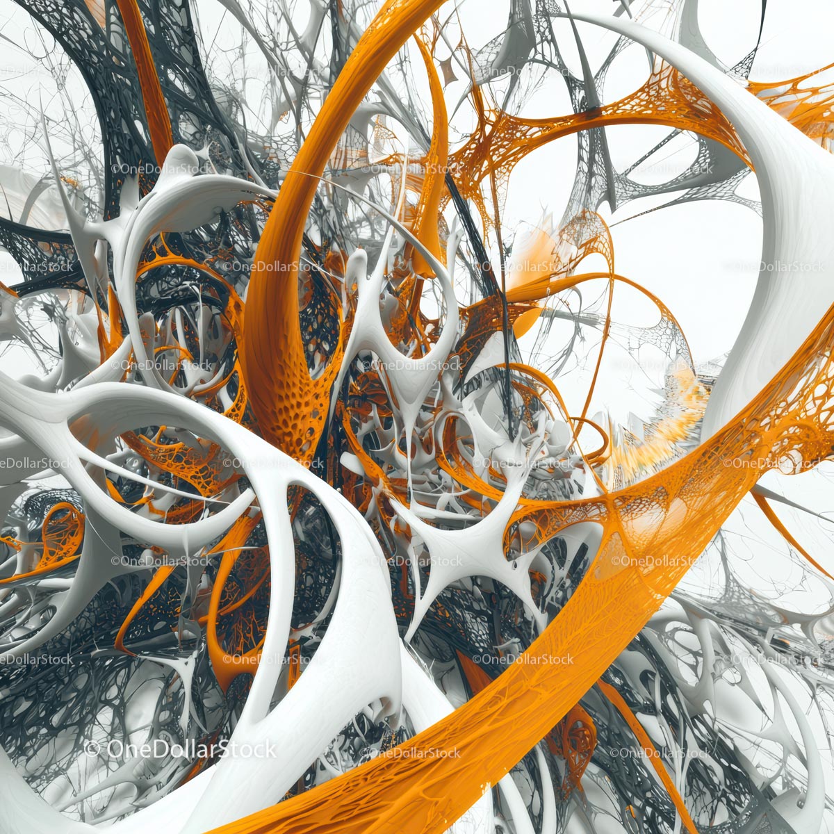 Futuristic 3D Abstract with Dynamic Orange and White Patterns