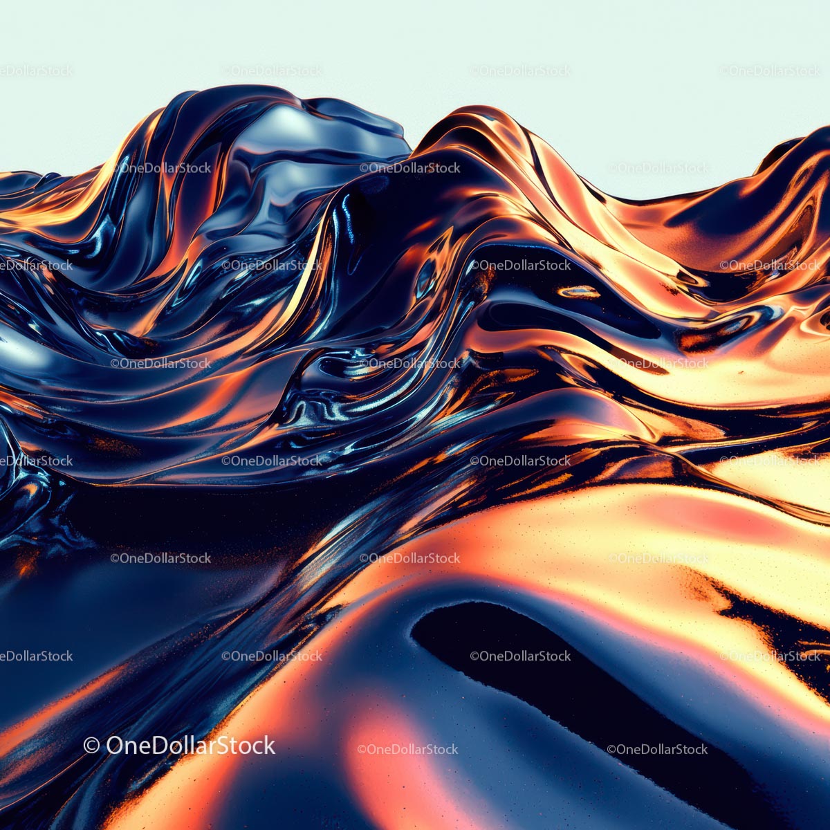 Vibrant Abstract Metallic Landscape with Fluid Shapes