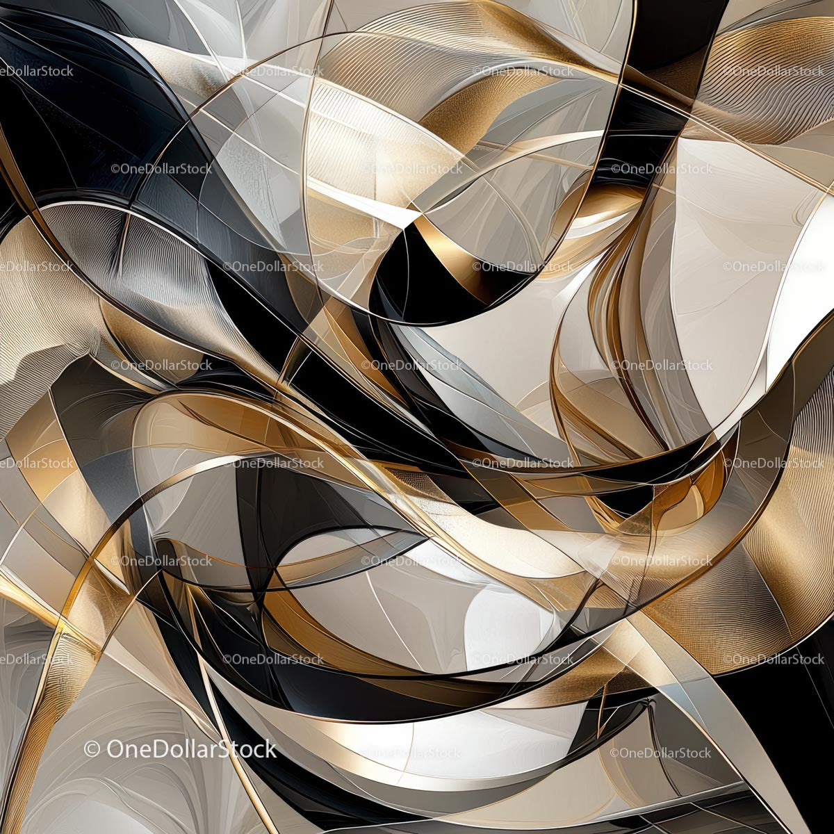 Elegant Golden and Black Abstract Art with Fluid Shapes