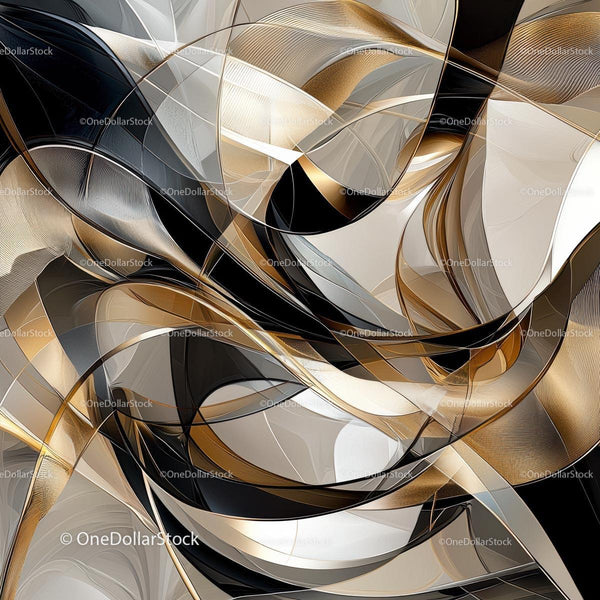 Elegant Golden and Black Abstract Art with Fluid Shapes