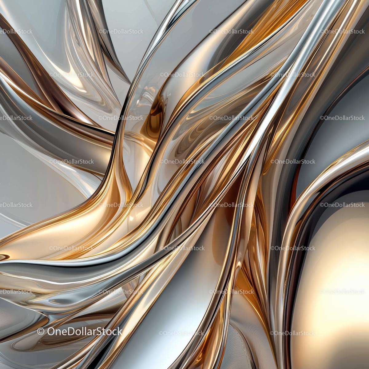 Abstract Metallic Fluid Shapes with Elegant Curves