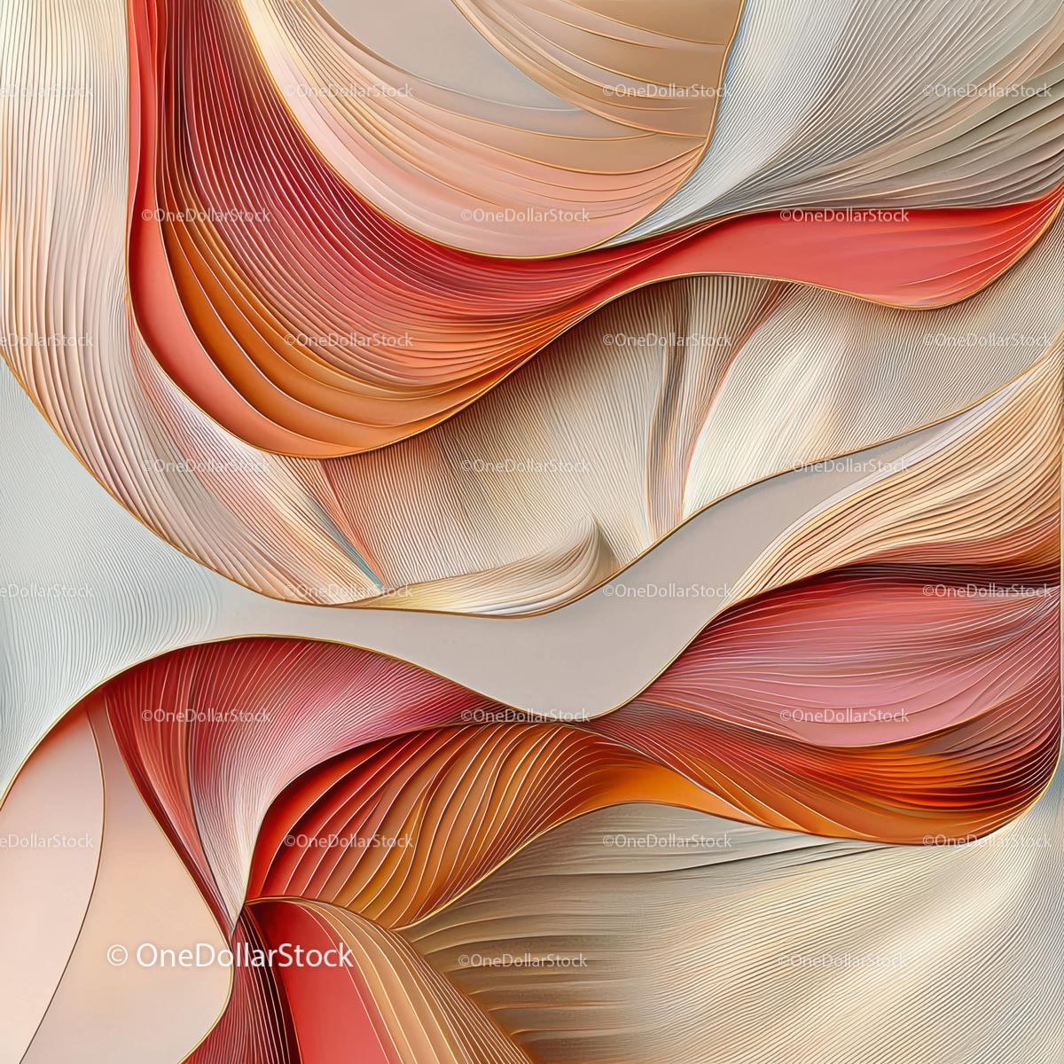 Dynamic Abstract Waves in Pastel and Red Tones
