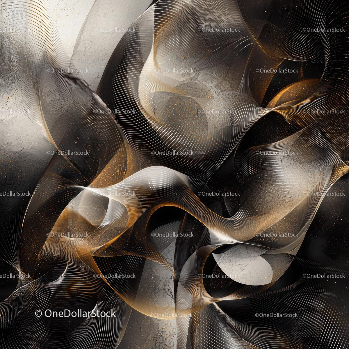 Abstract Black and Gold Flowing Curves Design