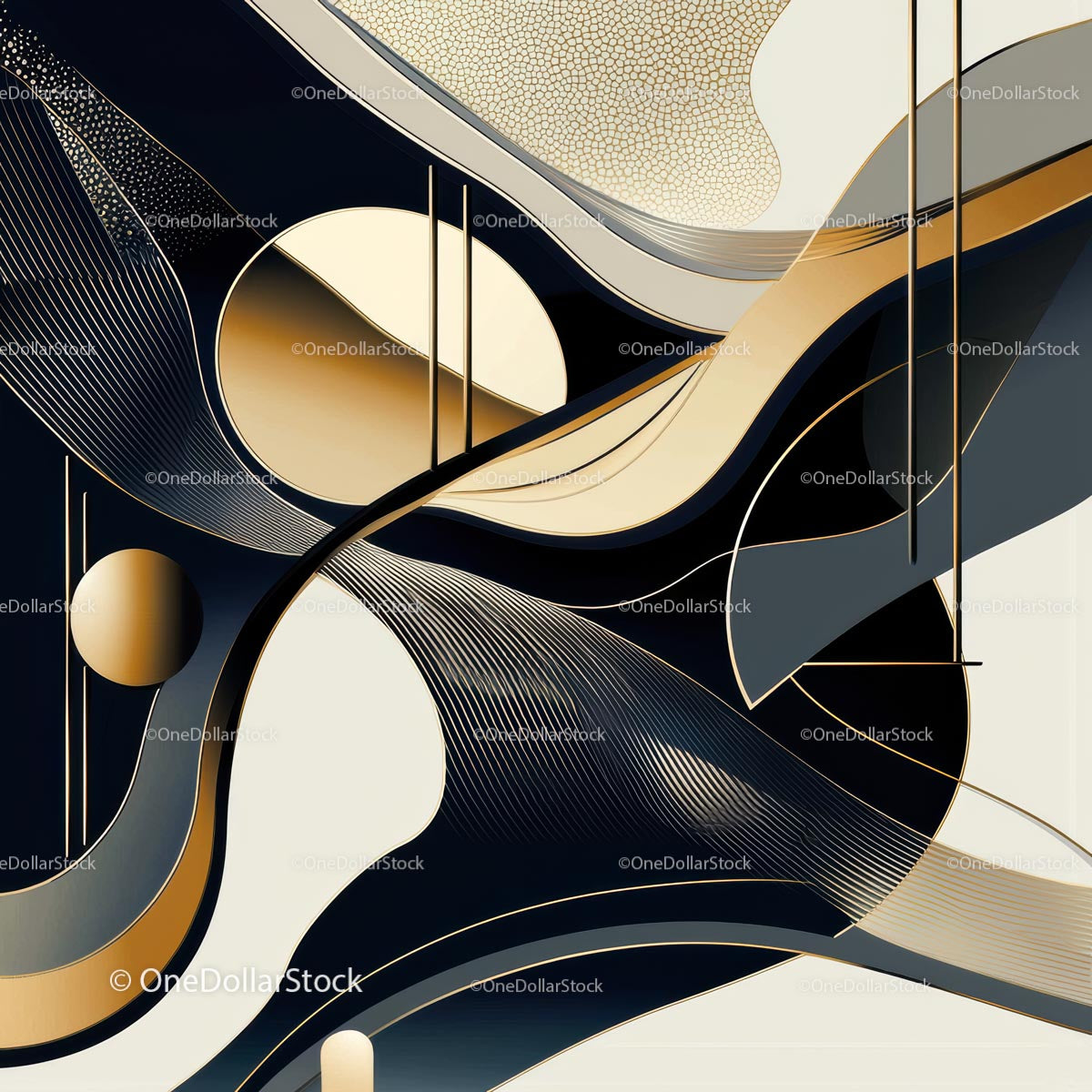 Sophisticated Abstract Art with Gold and Black Geometry