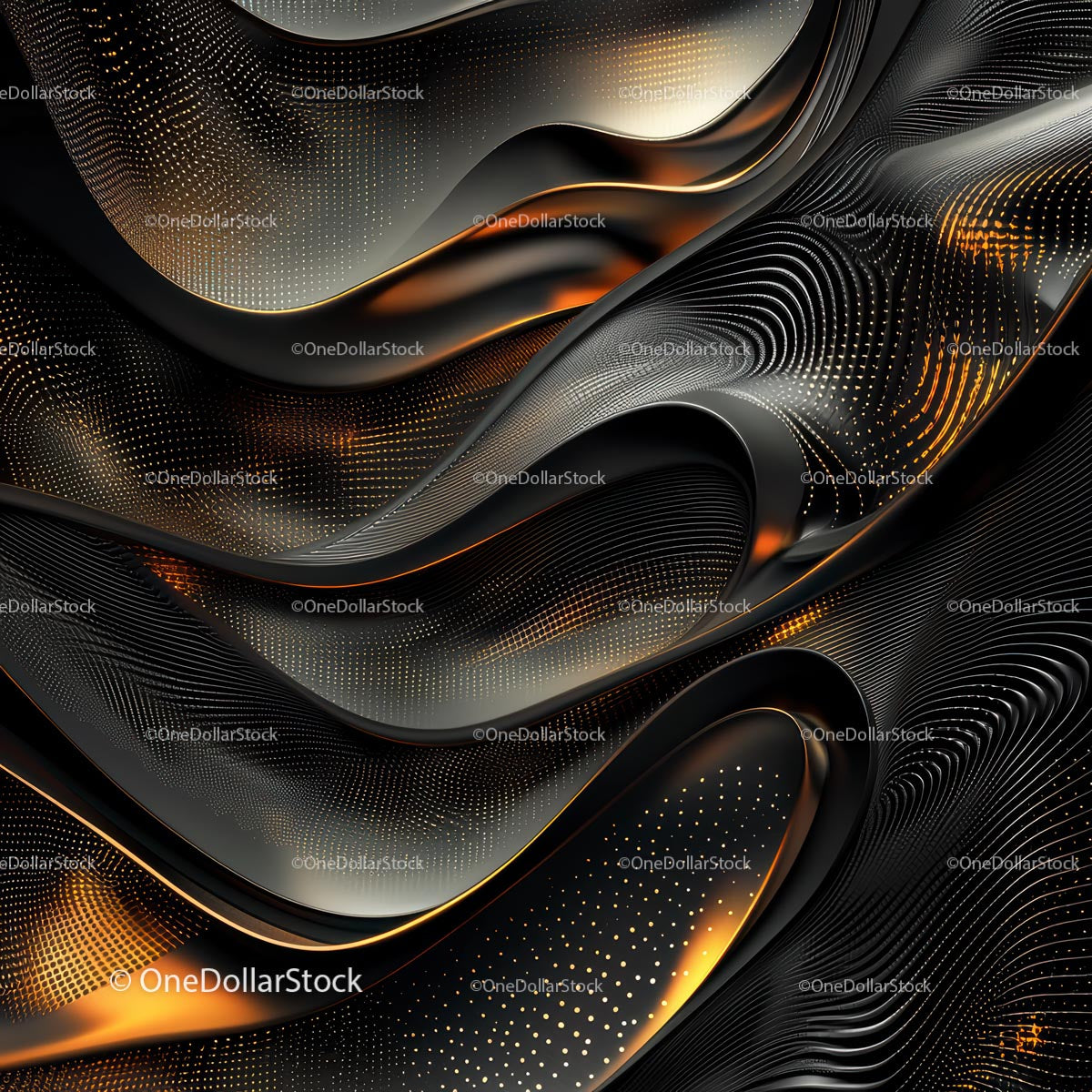 Dynamic Metallic Waves with Orange Highlights