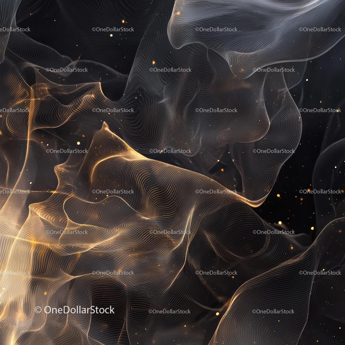 Abstract Golden Waves on Dark Background