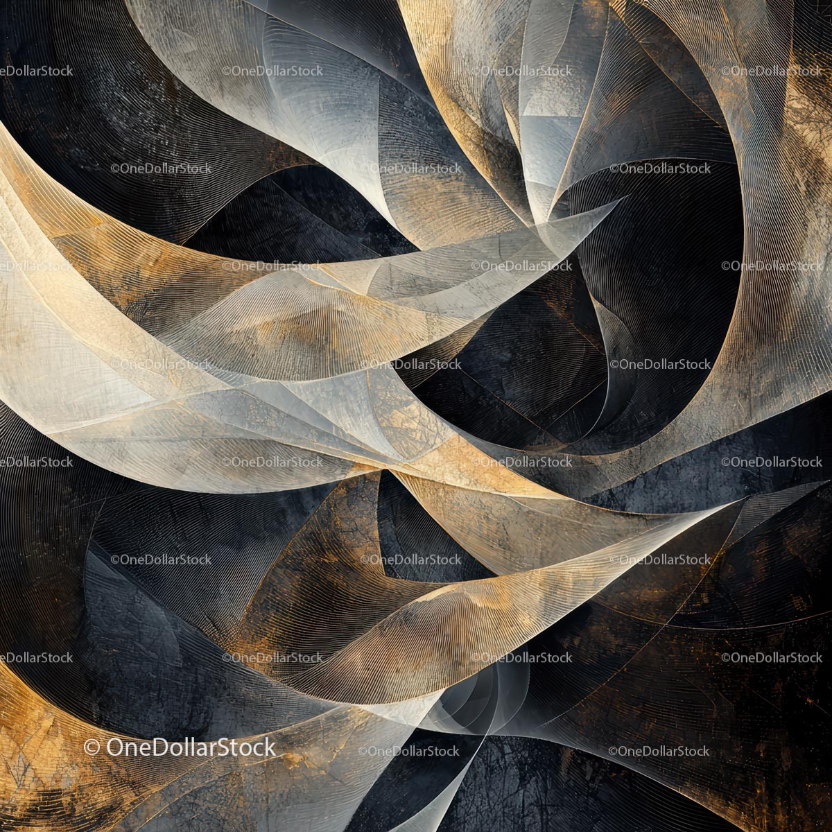 Abstract Swirling Pattern with Gold and Gray Accents
