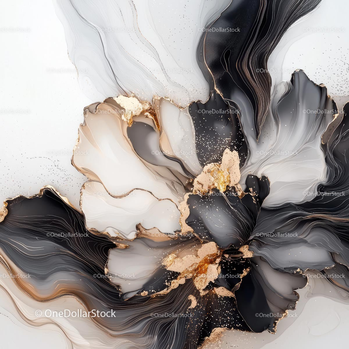 Elegant Abstract Art with Black, White, and Golden Accents