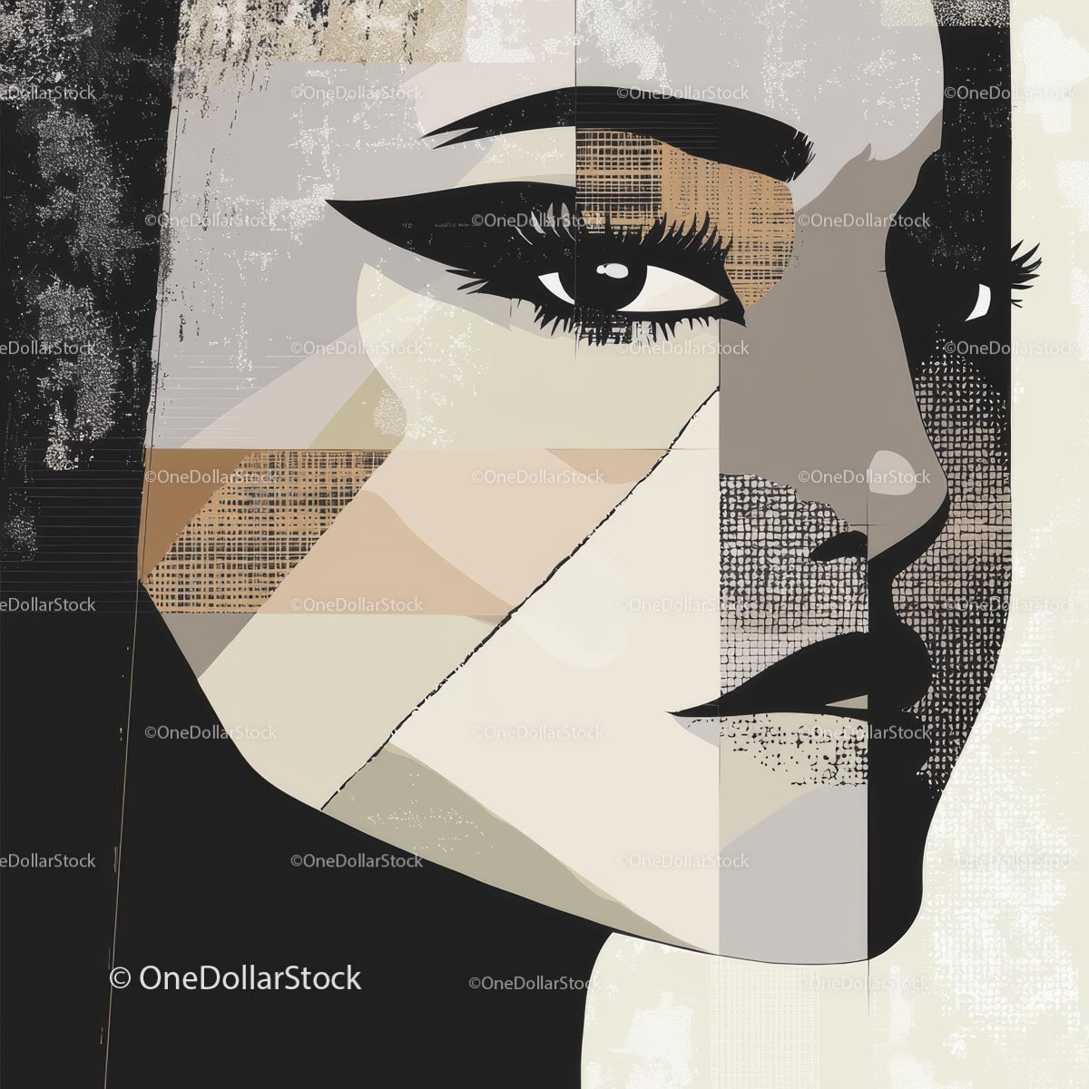 Abstract Geometric Portrait of a Woman's Face in Monochrome