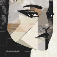 Abstract Geometric Portrait of a Woman's Face in Monochrome