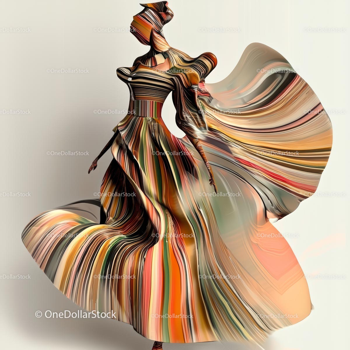 Abstract Silhouette in Vibrant Striped Dress