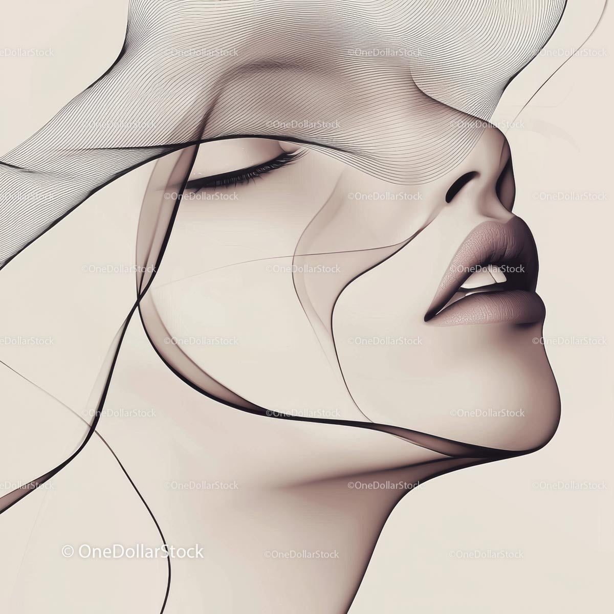 Surreal Abstract Portrait with Elegant Lines and Graceful Form