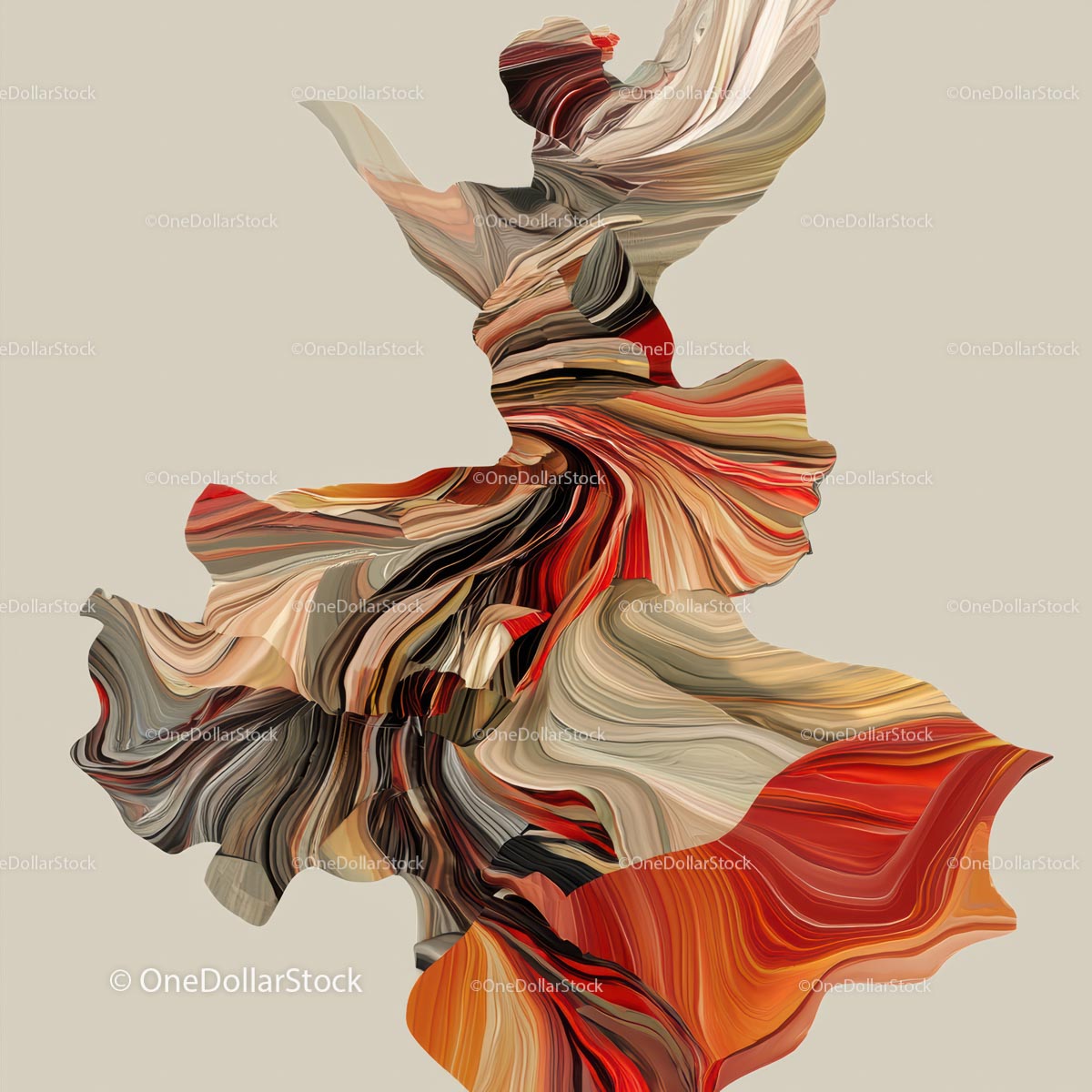 Abstract Silhouette with Swirling Colorful Patterns