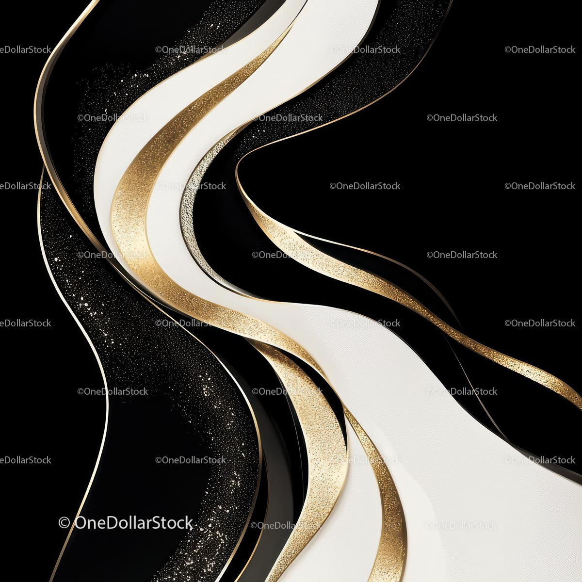 Elegant Black and Gold Abstract Art with Flowing Curves