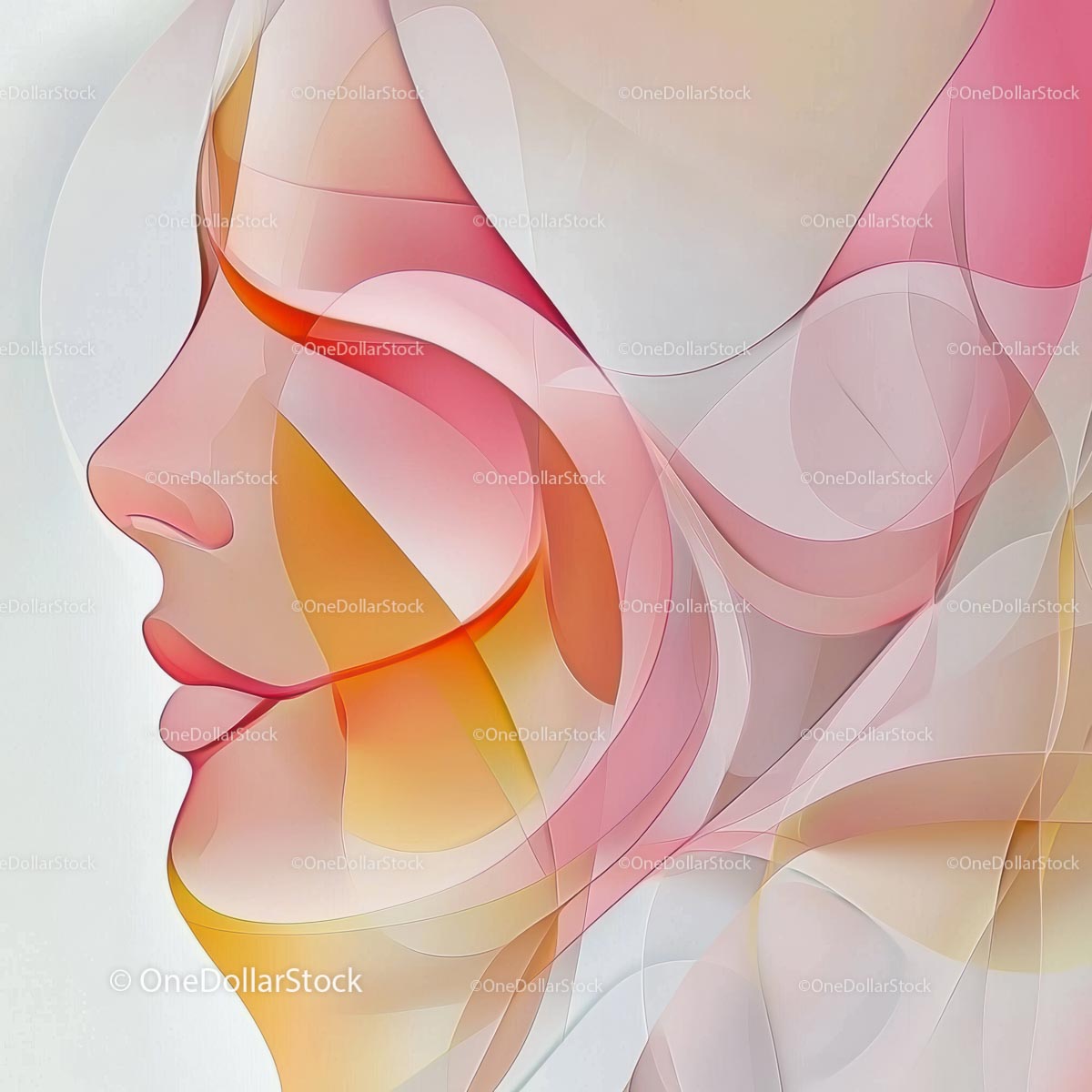 Abstract Profile in Flowing Pink and Orange Shapes