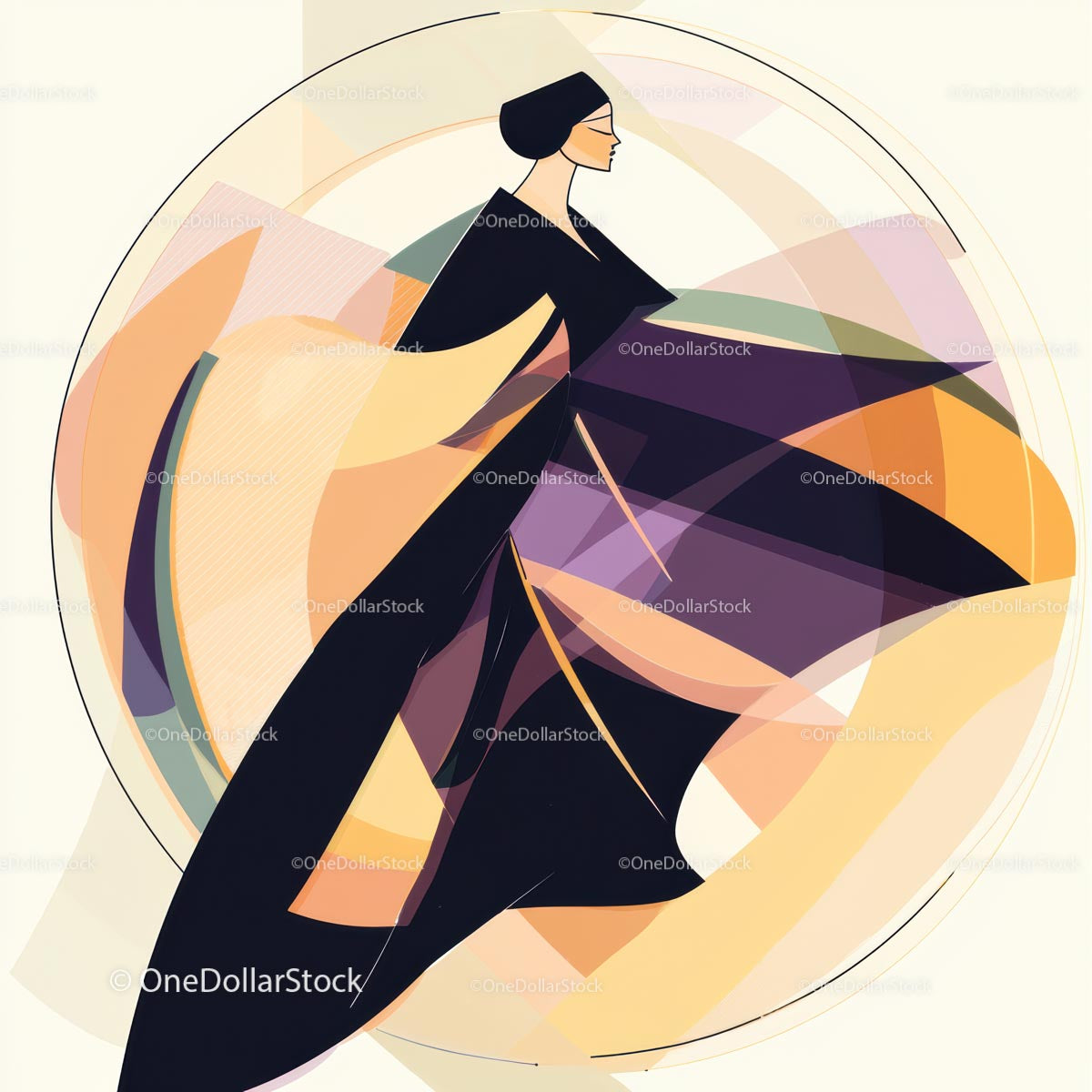 Abstract Silhouette in Flowing Geometric Waves