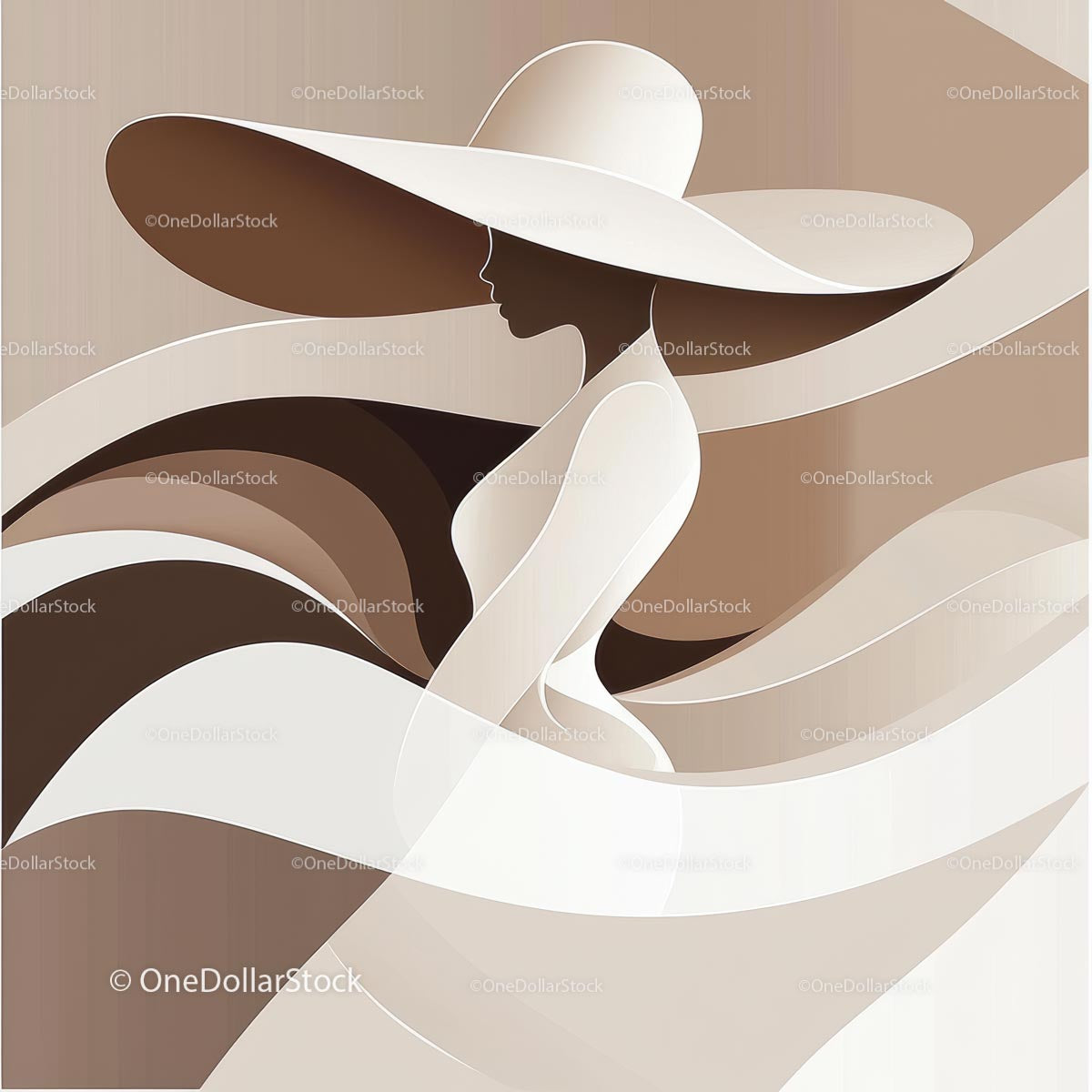 Elegant Silhouette of Woman in Wide-Brimmed Hat
