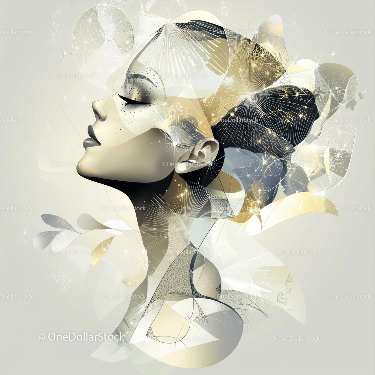 Abstract Elegant Female Profile in Ethereal Digital Art