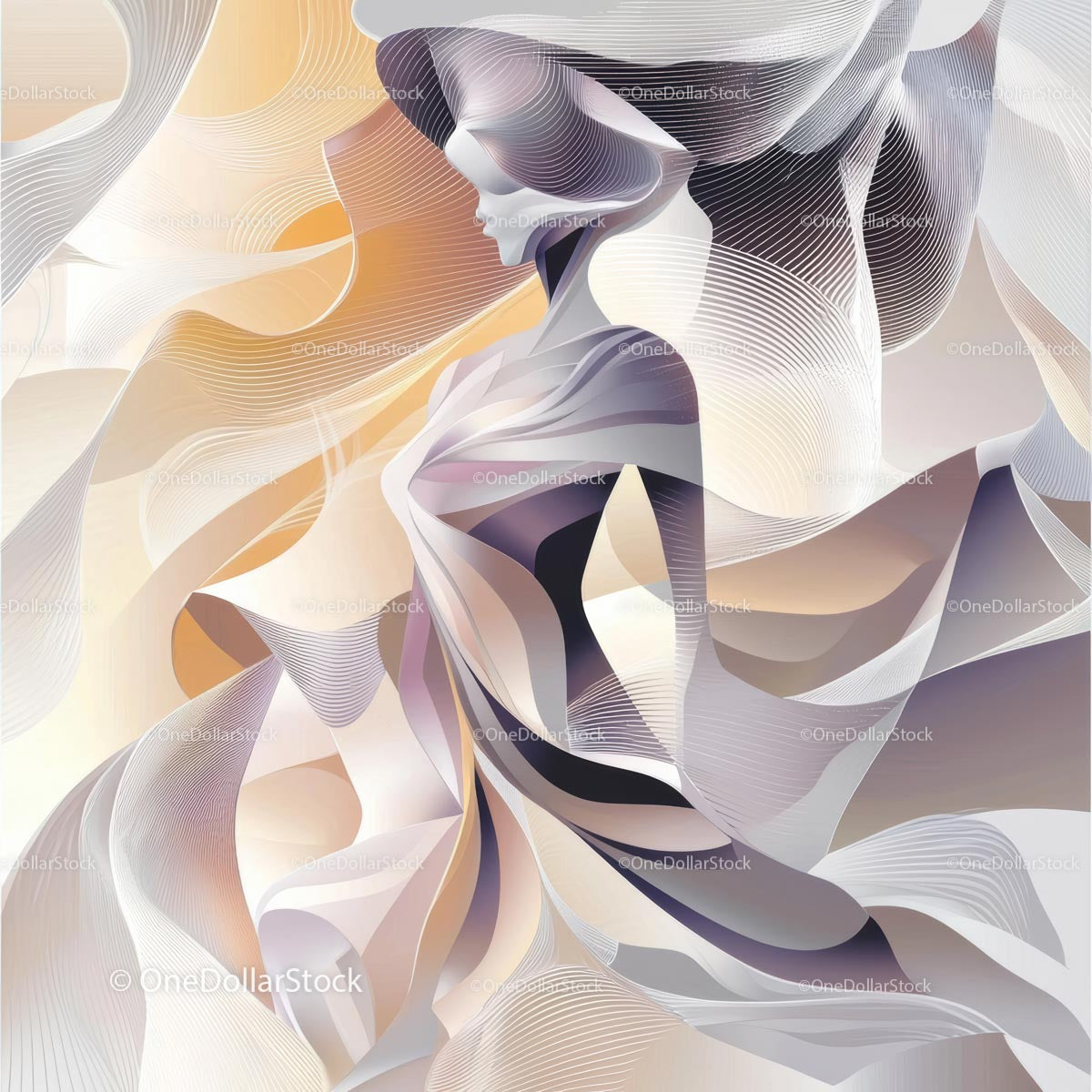 Abstract Fluid Lines and Surreal Human Form