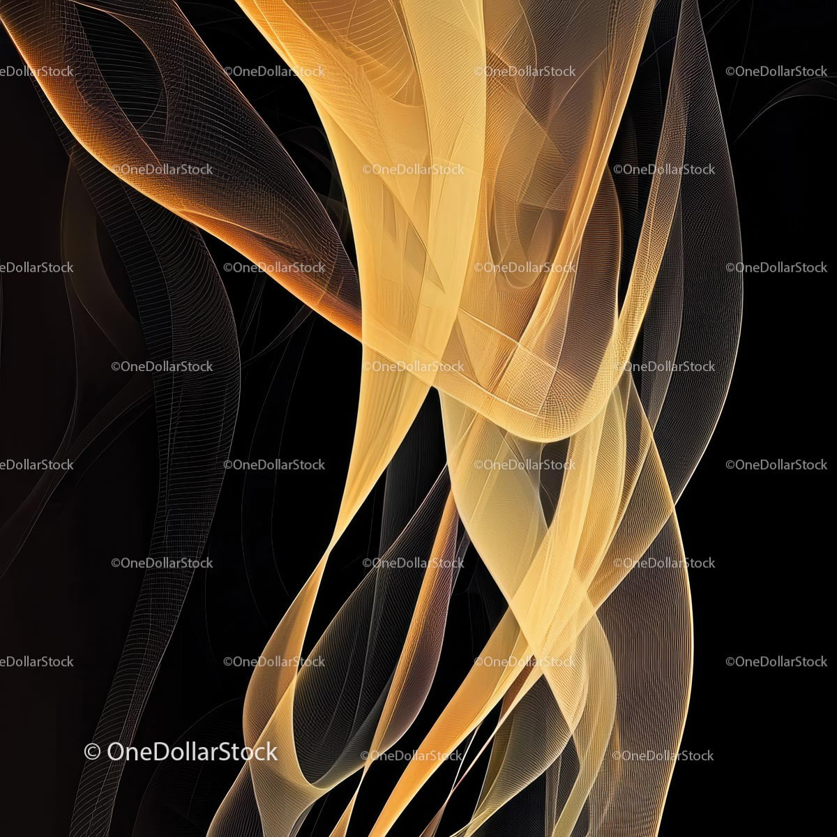 Flowing Golden Lines on Black Background