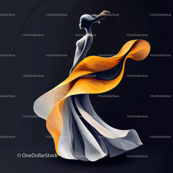 Elegant Silhouette with Flowing Dress in Abstract Art