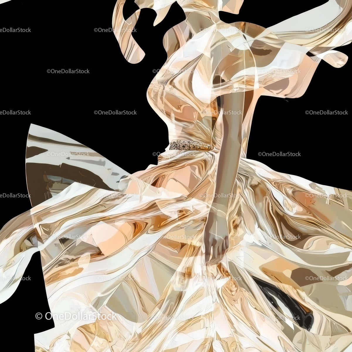 Stylish Abstract Illustration of a Flowing Gown in Gold Tones