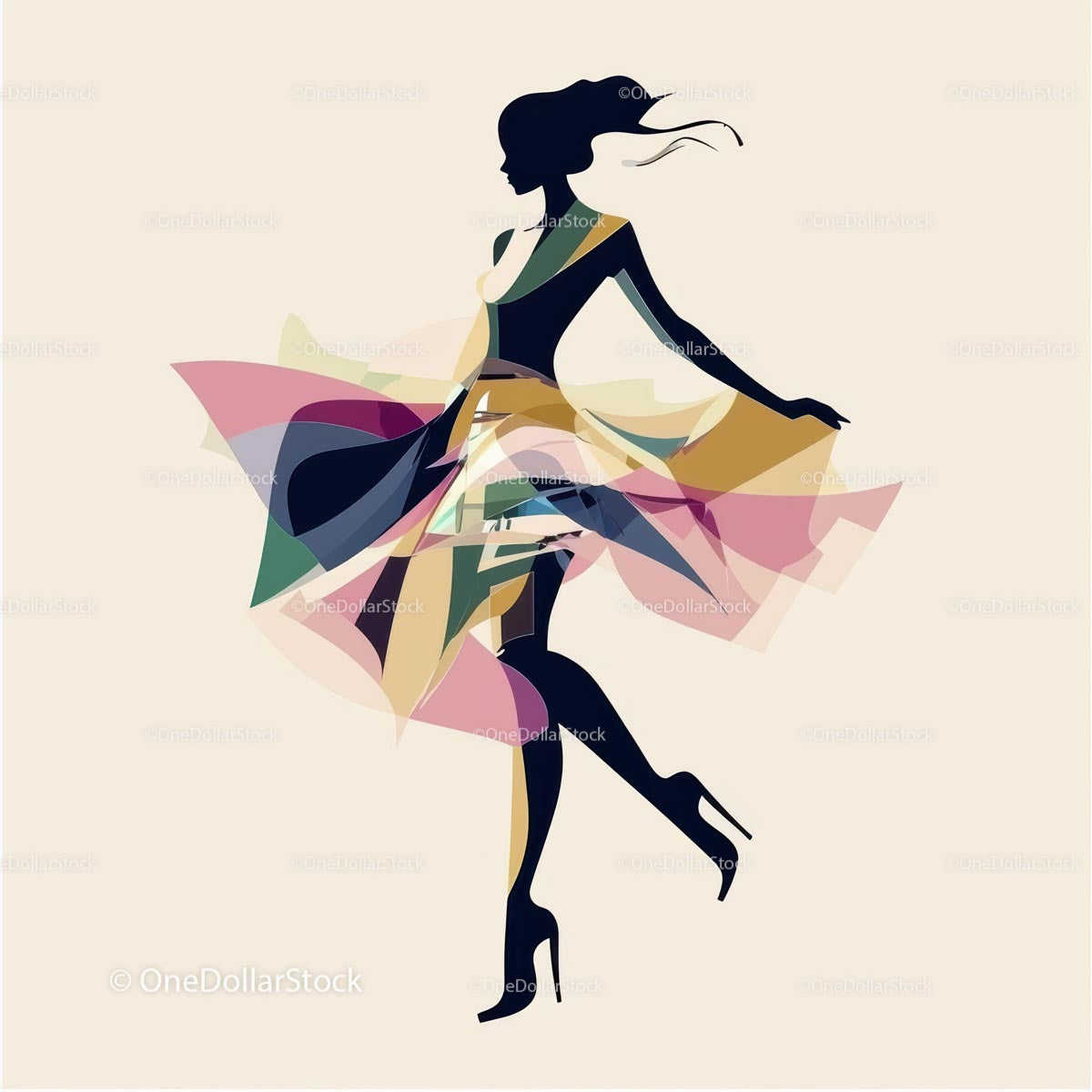 Elegant Female Silhouette in Colorful Abstract Layers