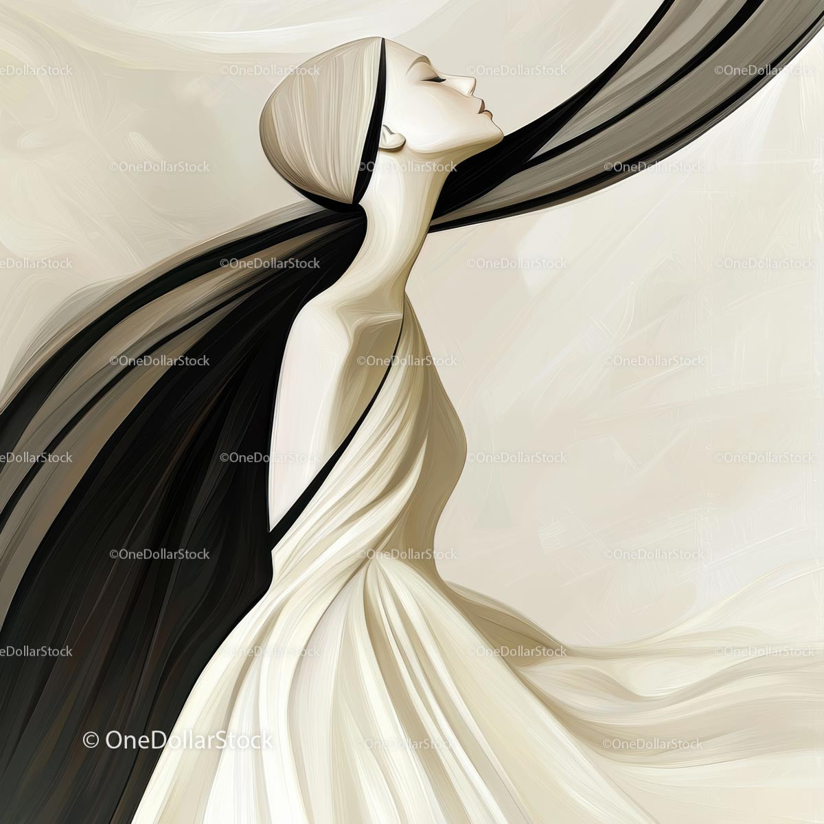 Graceful Silhouette in Flowing Monochrome Dress