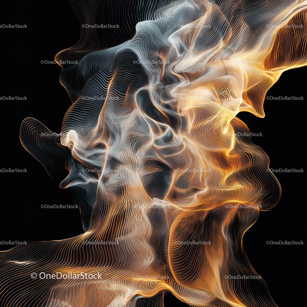 Dynamic Abstract Art with Golden and White Waves