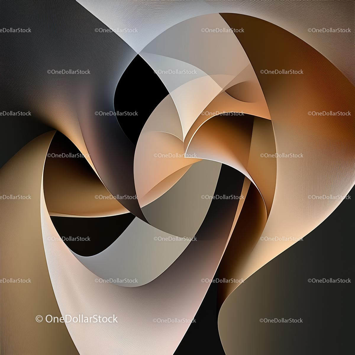 Abstract Geometric Design with Curved Shapes in Brown Tones
